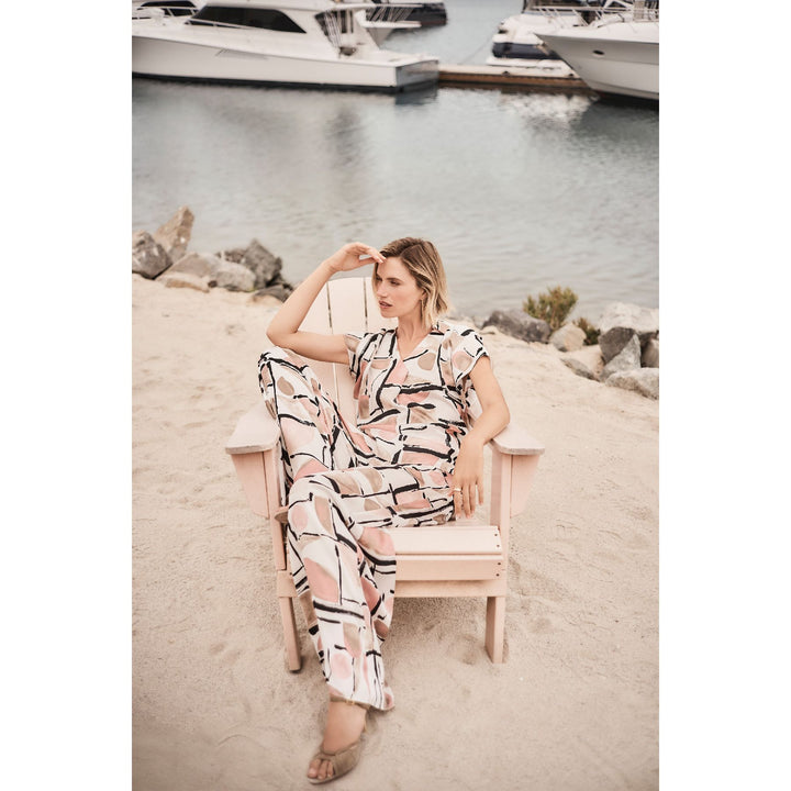 Recycled Satin Abstract Print Boxy Top With V-neckline