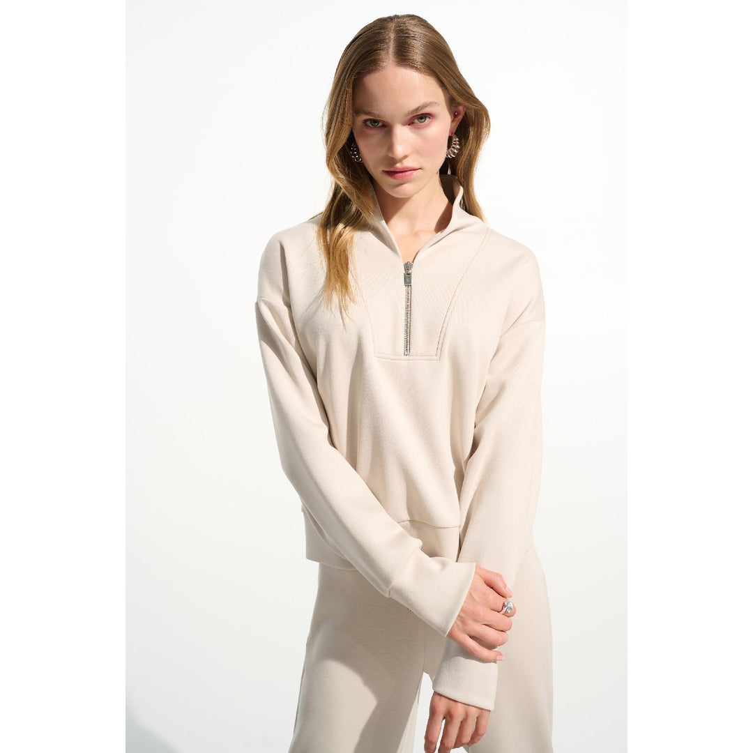 Scuba Jersey Boxy Sweatshirt w/ High Collar + Front Zipper