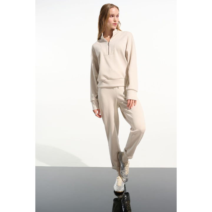 Scuba Jersey Boxy Sweatshirt w/ High Collar + Front Zipper