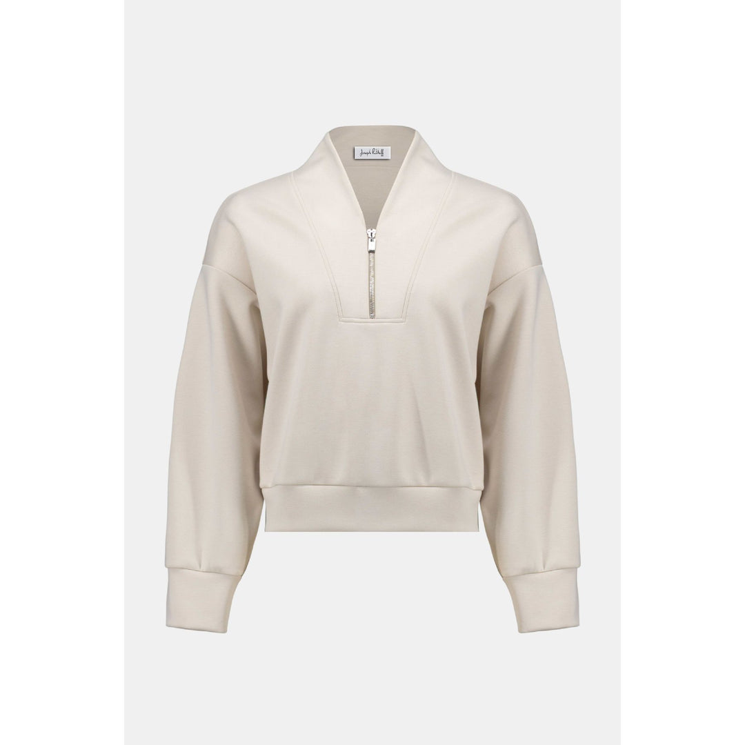 Scuba Jersey Boxy Sweatshirt w/ High Collar + Front Zipper