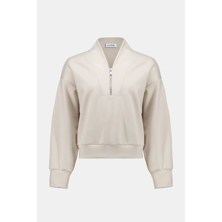 Scuba Jersey Boxy Sweatshirt w/ High Collar + Front Zipper