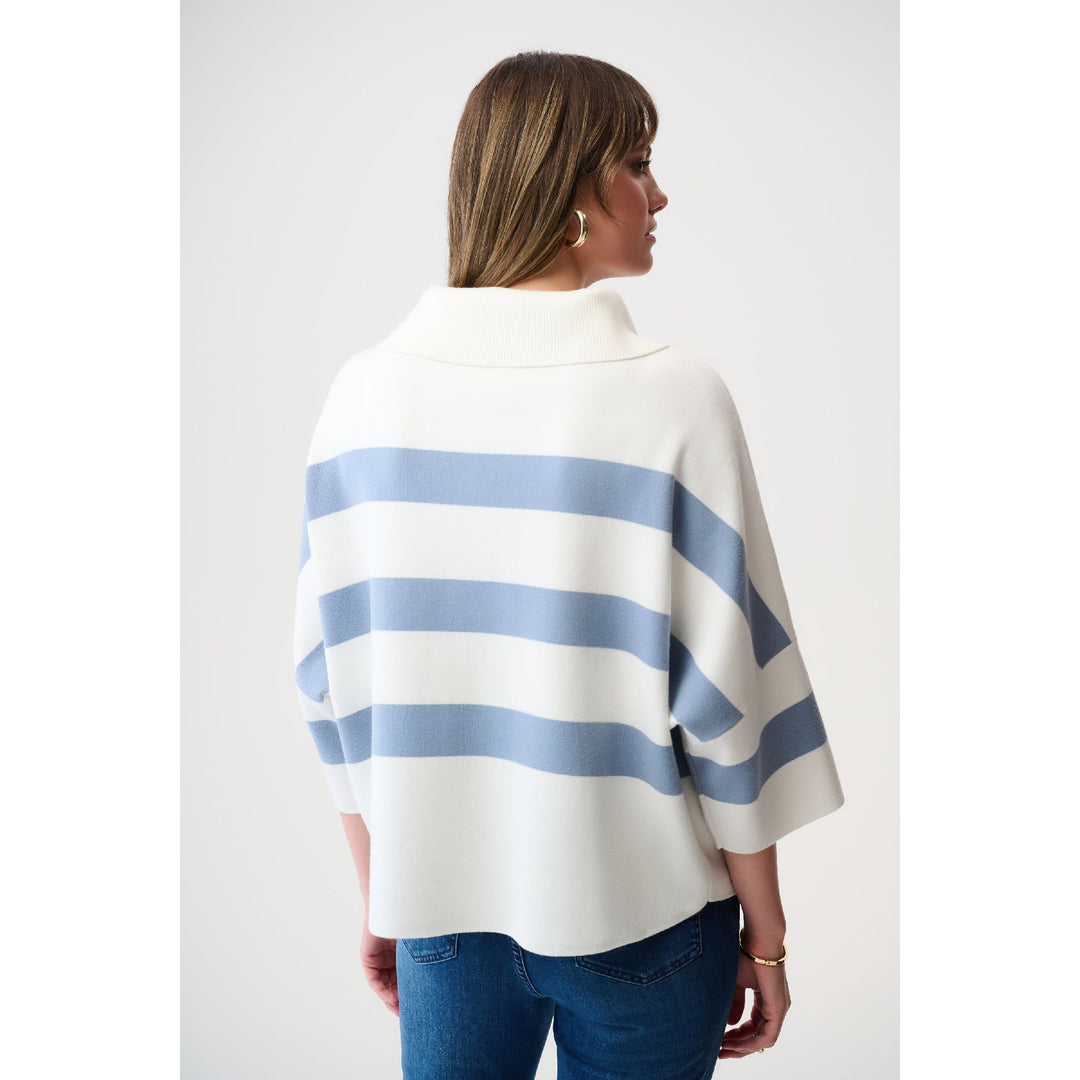 Brushed Viscose Stripe Print Boxy Sweater with Zipped Collar