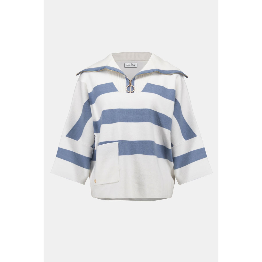 Brushed Viscose Stripe Print Boxy Sweater with Zipped Collar