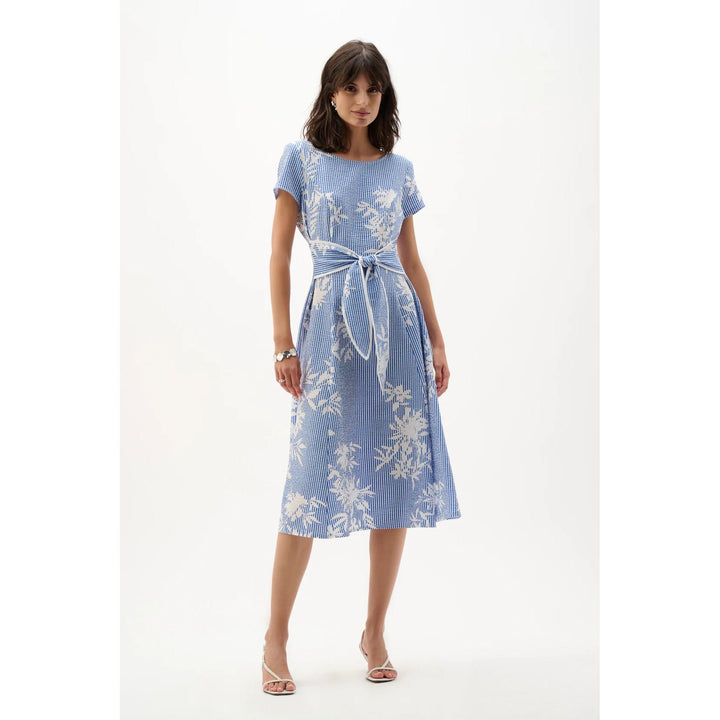 Woven Seersucker Floral Print Fit and Flare Dress