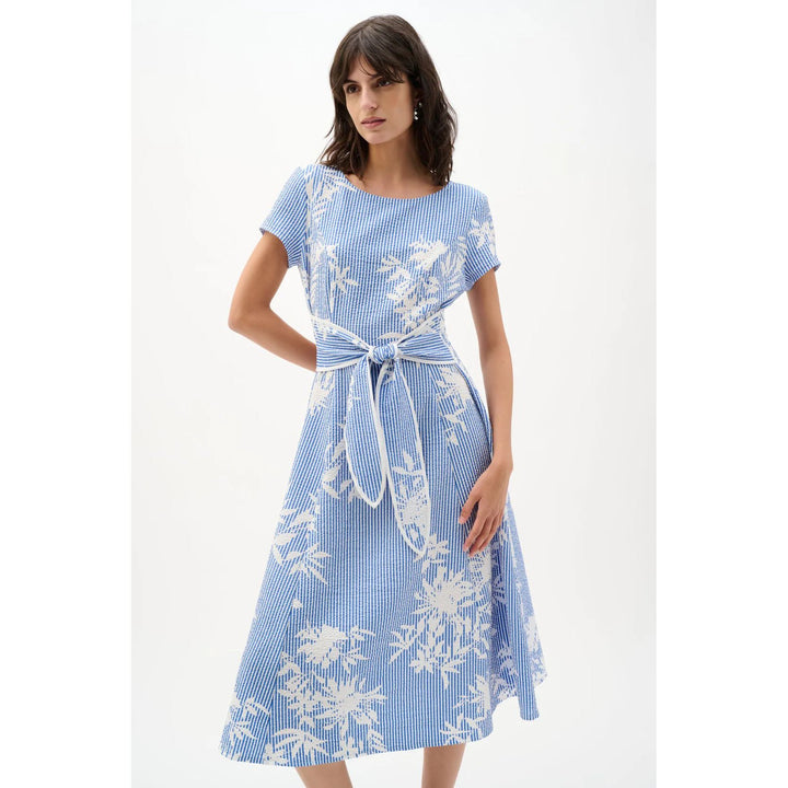 Woven Seersucker Floral Print Fit and Flare Dress