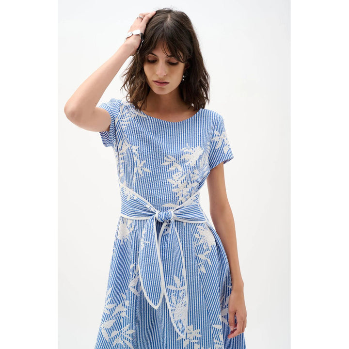 Woven Seersucker Floral Print Fit and Flare Dress