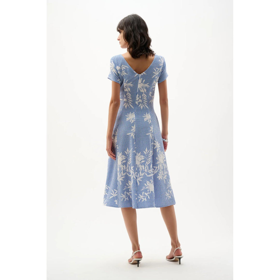 Woven Seersucker Floral Print Fit and Flare Dress