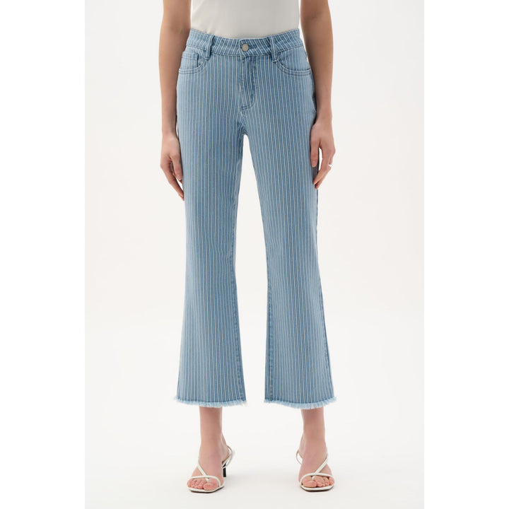 Cotton Denim Stripe Print Straight Jean