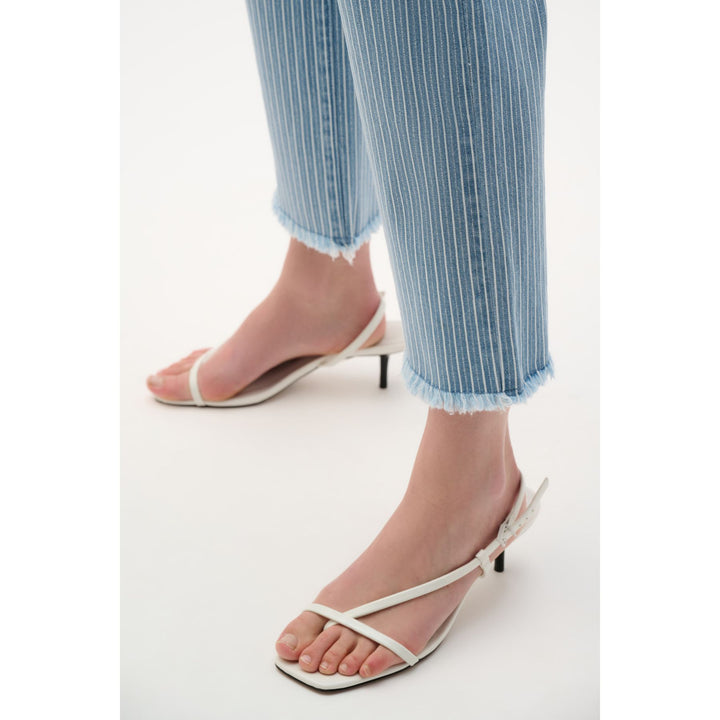 Cotton Denim Stripe Print Straight Jean