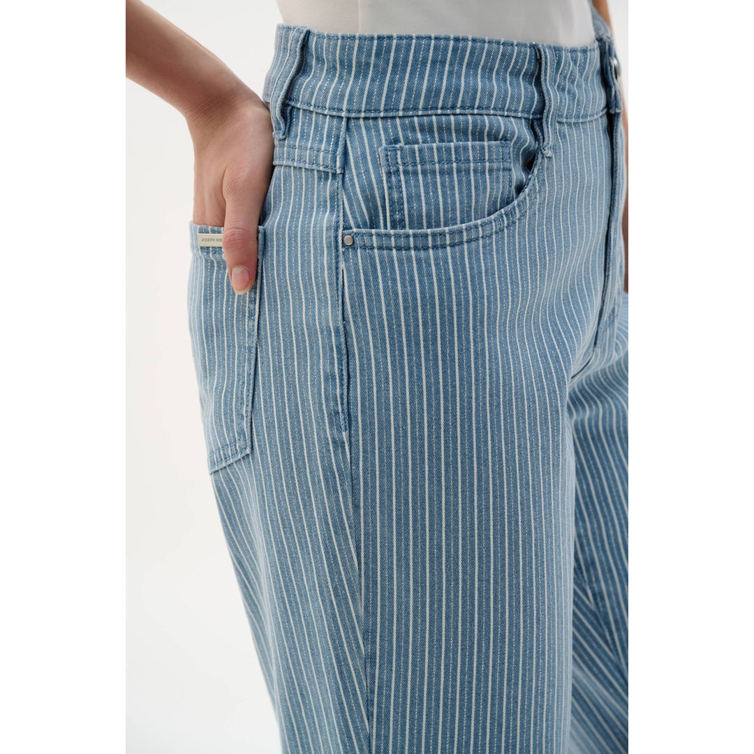 Cotton Denim Stripe Print Straight Jean