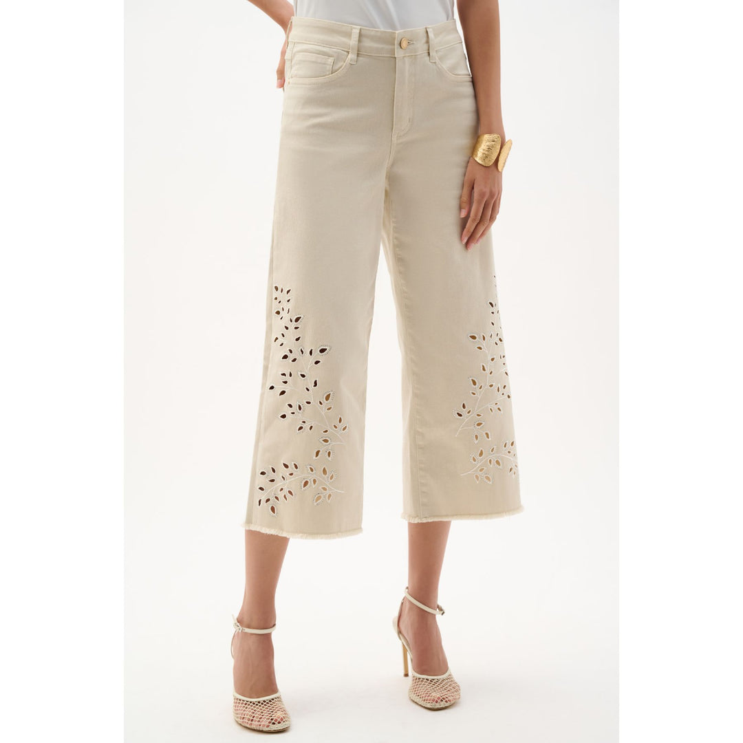 Repreve® Denim Wide Leg Crop Jeans With Embroidery