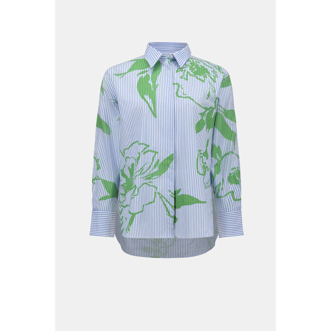 Cotton Stripe Floral Print Boxy Blouse