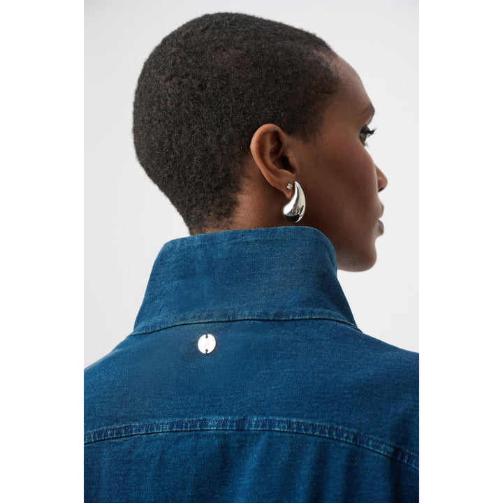 Knit Denim Funnel-Neck Bomber Jacket