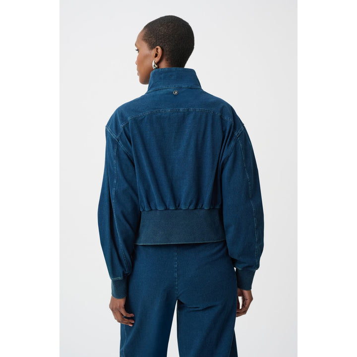 Knit Denim Funnel-Neck Bomber Jacket