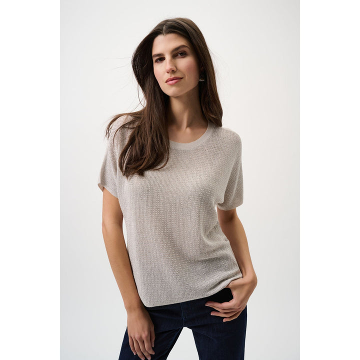 Metallic Knitted T-shirt w/ Rhinestones