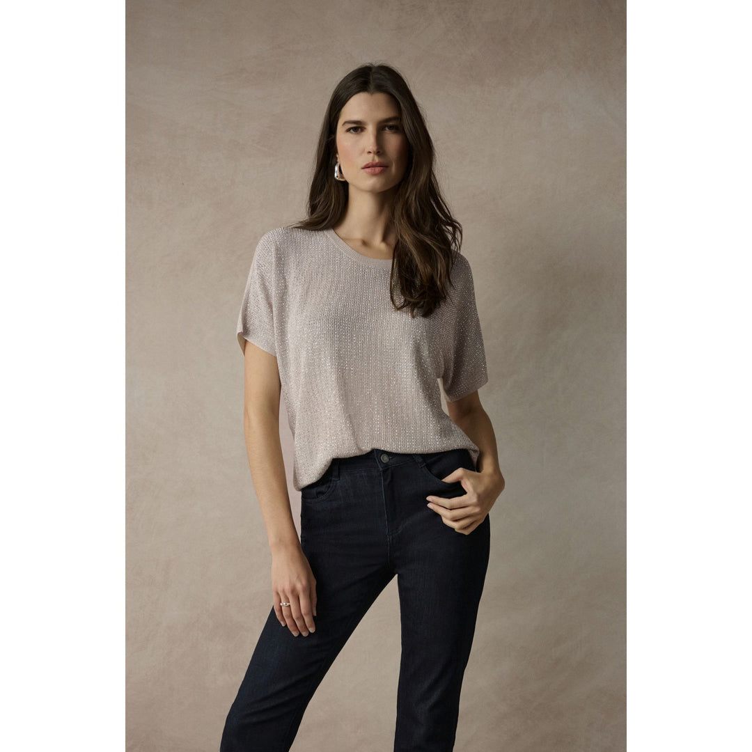 Metallic Knitted T-shirt w/ Rhinestones