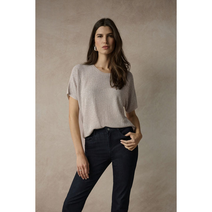 Metallic Knitted T-shirt w/ Rhinestones