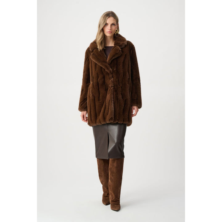 Textured Faux Fur Notch Collar Coat