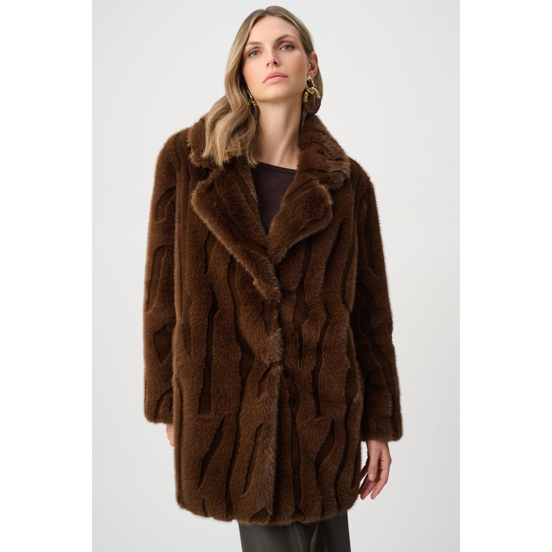 Textured Faux Fur Notch Collar Coat