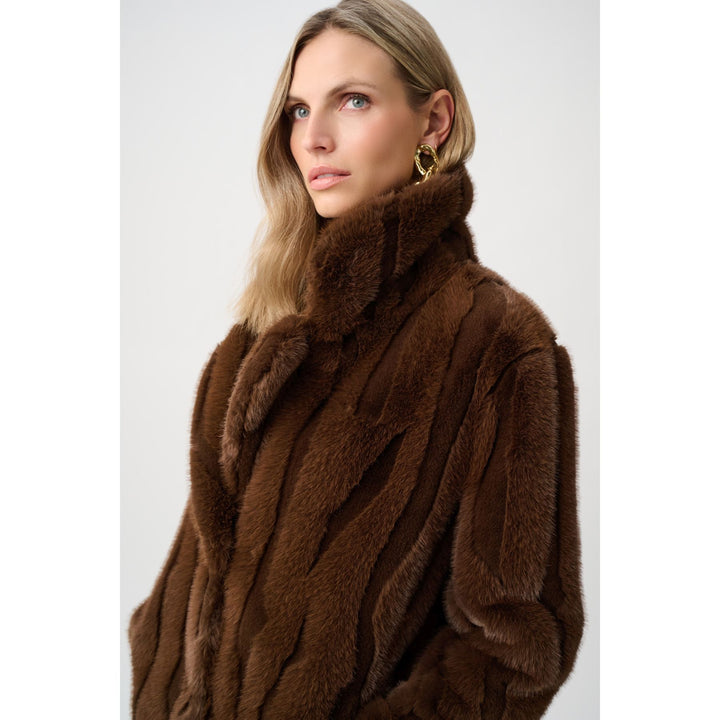 Textured Faux Fur Notch Collar Coat