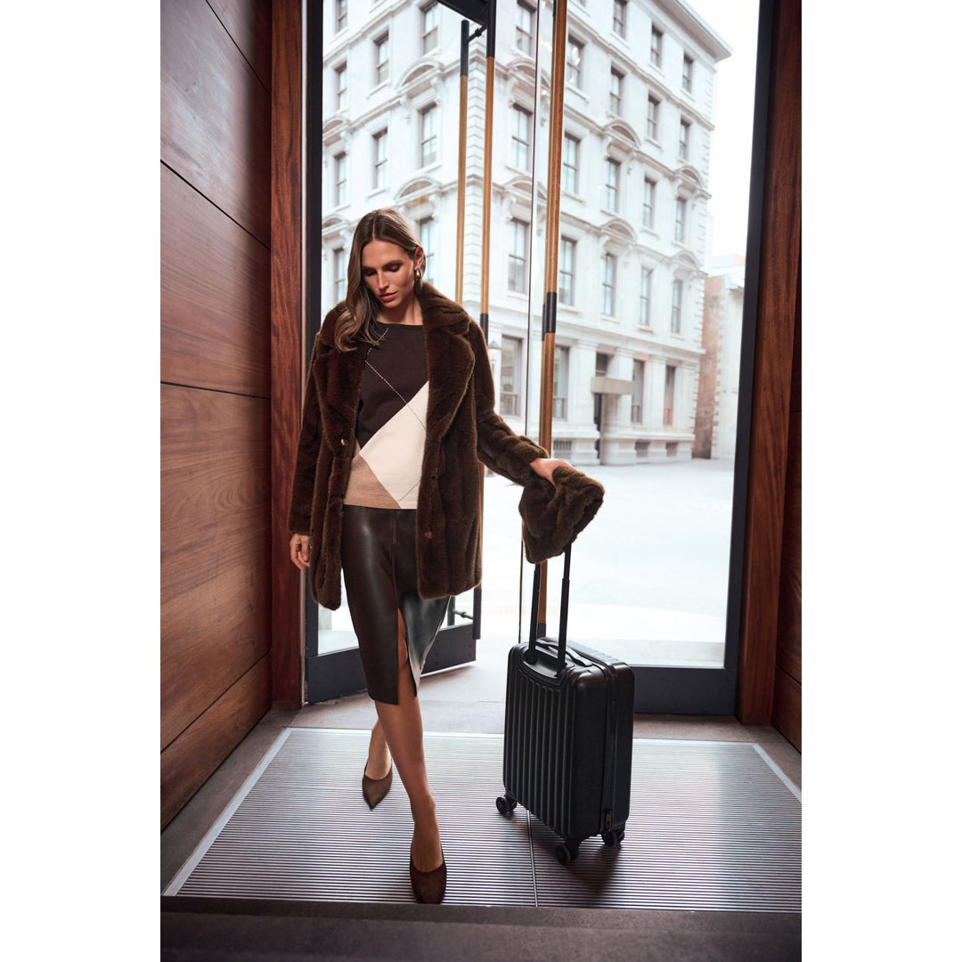 Textured Faux Fur Notch Collar Coat