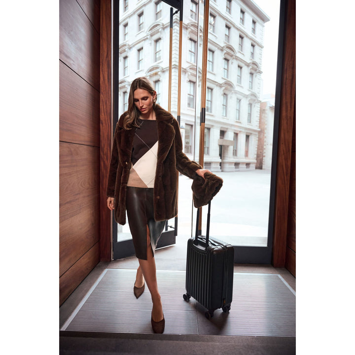 Textured Faux Fur Notch Collar Coat