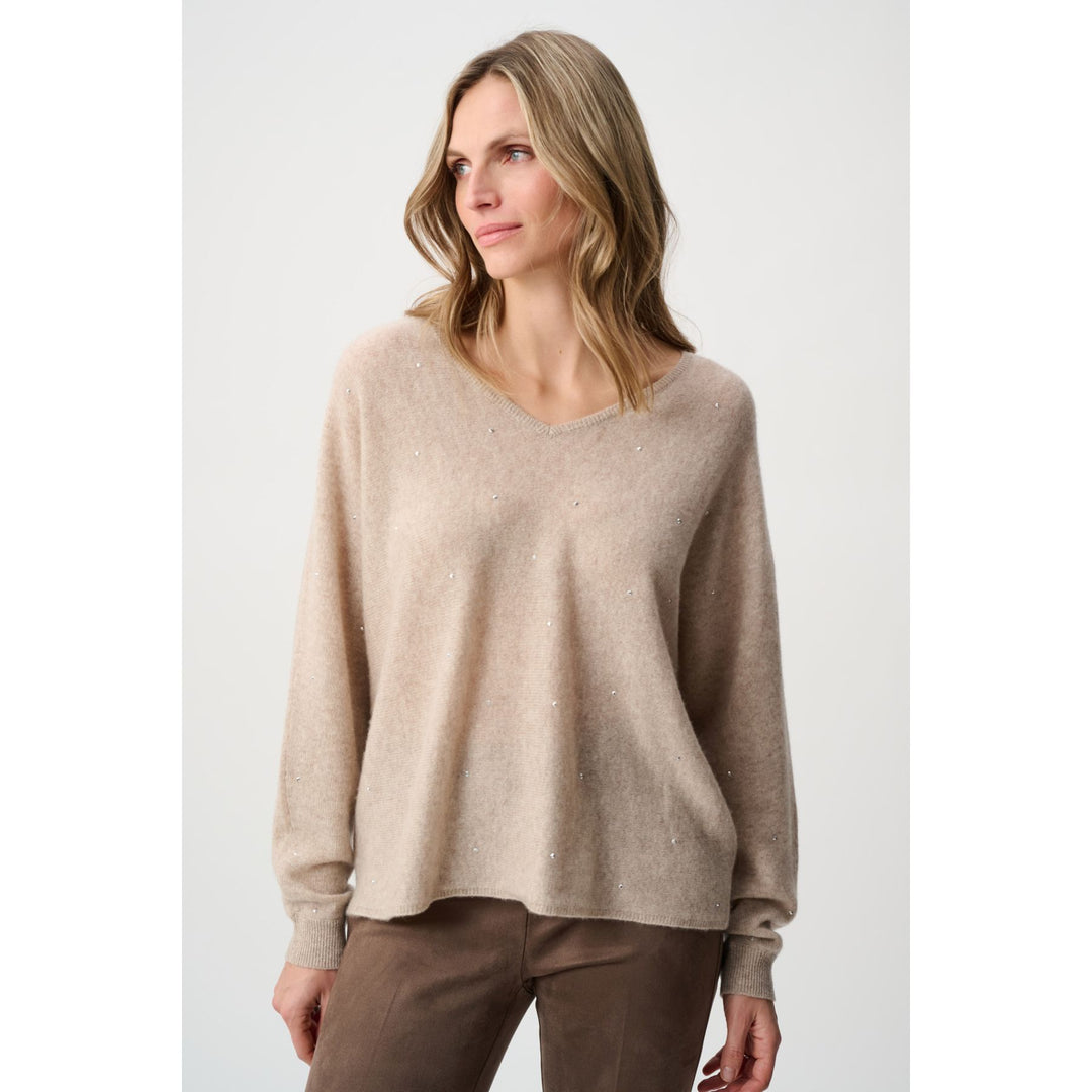 Cashmere Boxy Sweater With Rhinestone Detail