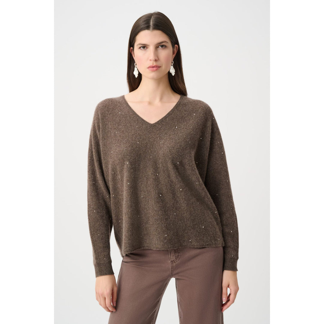 Cashmere Boxy Sweater With Rhinestone Detail