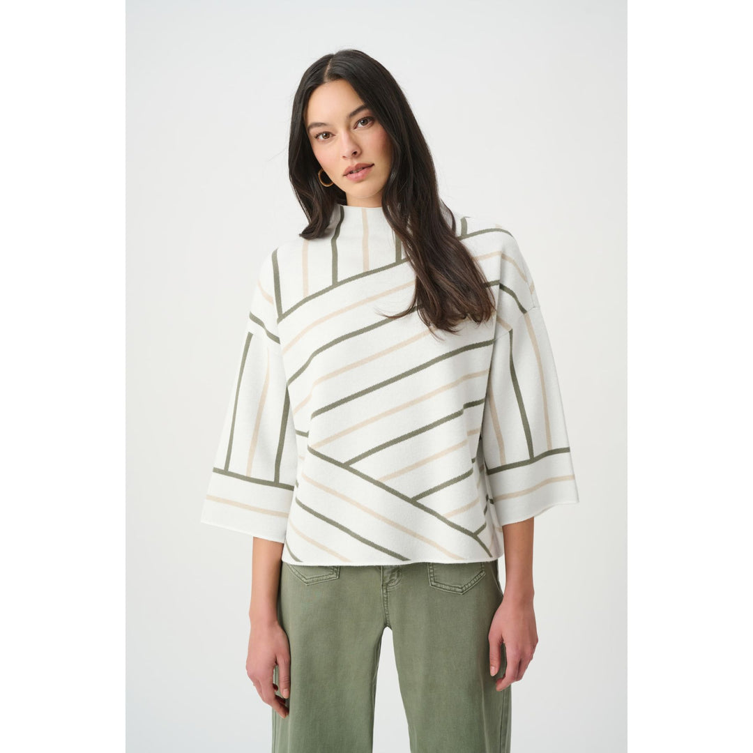 Abstract Stripe Mock Neck Sweater