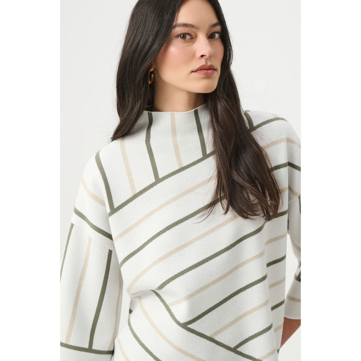 Abstract Stripe Mock Neck Sweater
