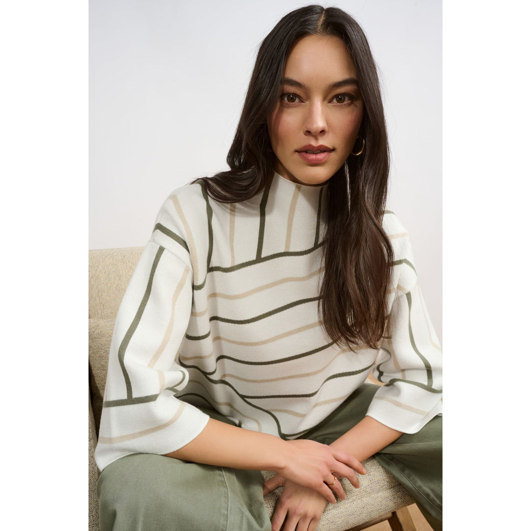 Abstract Stripe Mock Neck Sweater