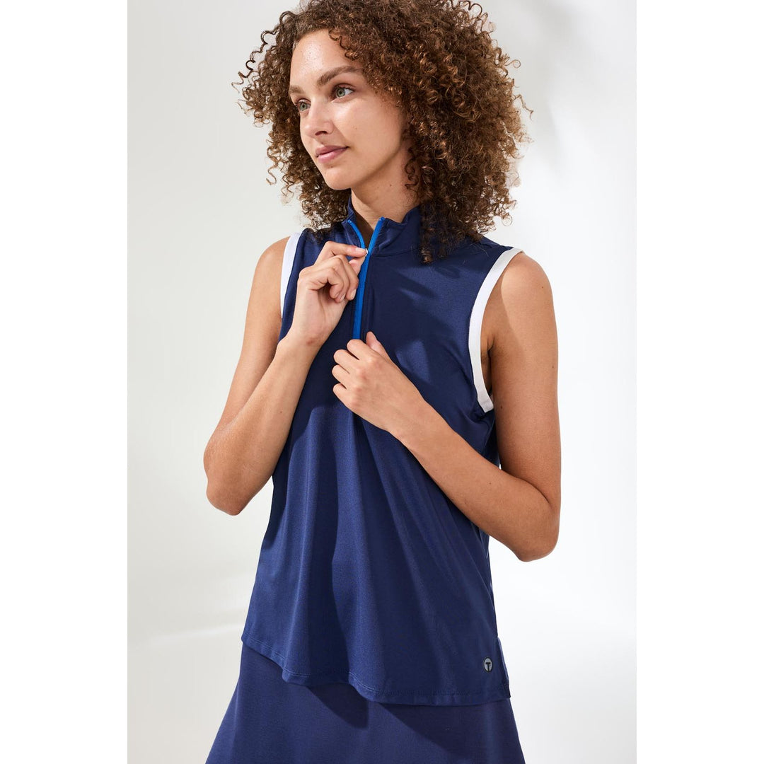 Sleeveless Zip Mock Neck Tech Top