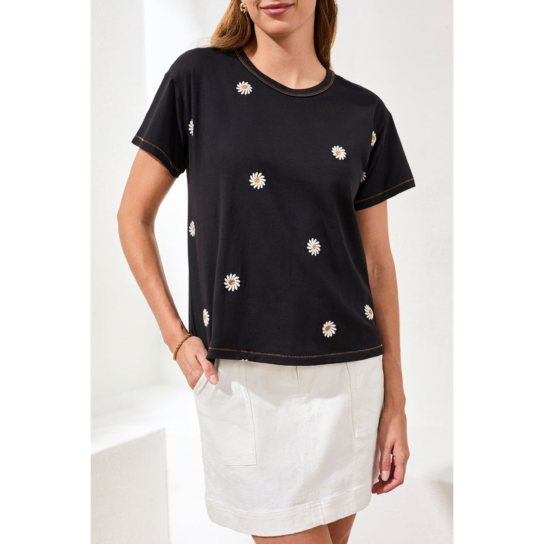 S/S Crew Neck Top w/ Embroidery