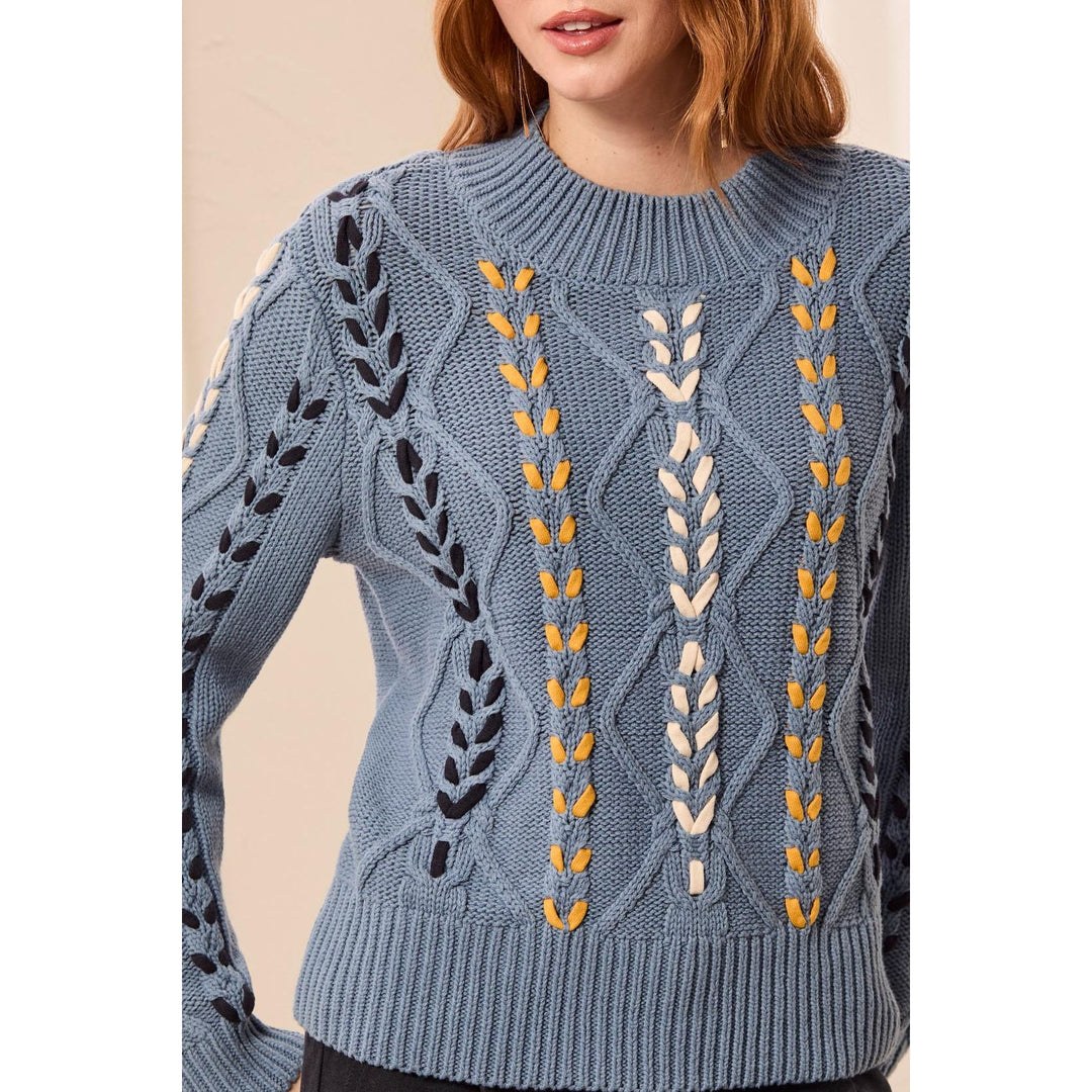 L/S Mock Cable Detail Neck Sweater