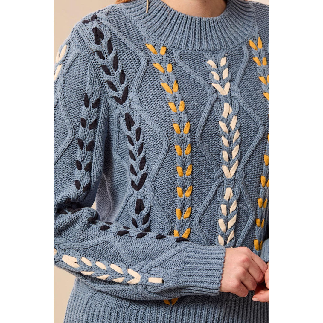 L/S Mock Cable Detail Neck Sweater