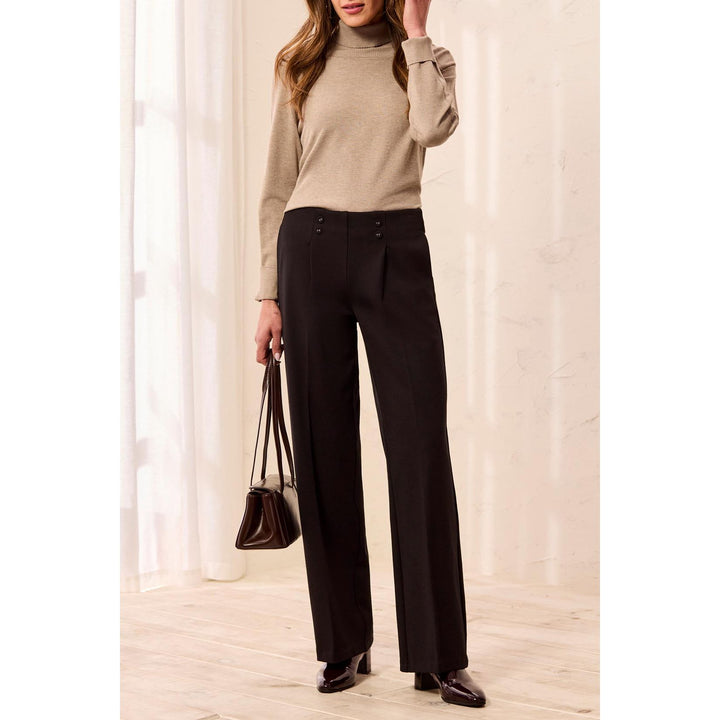 Signature Luxury Twill Wide Leg Button Detail Pull-On Pant