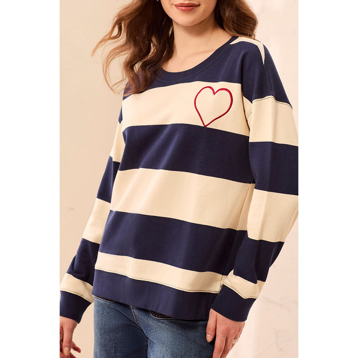 Embroidered Heart Drop Shoulder Cotton Pullover