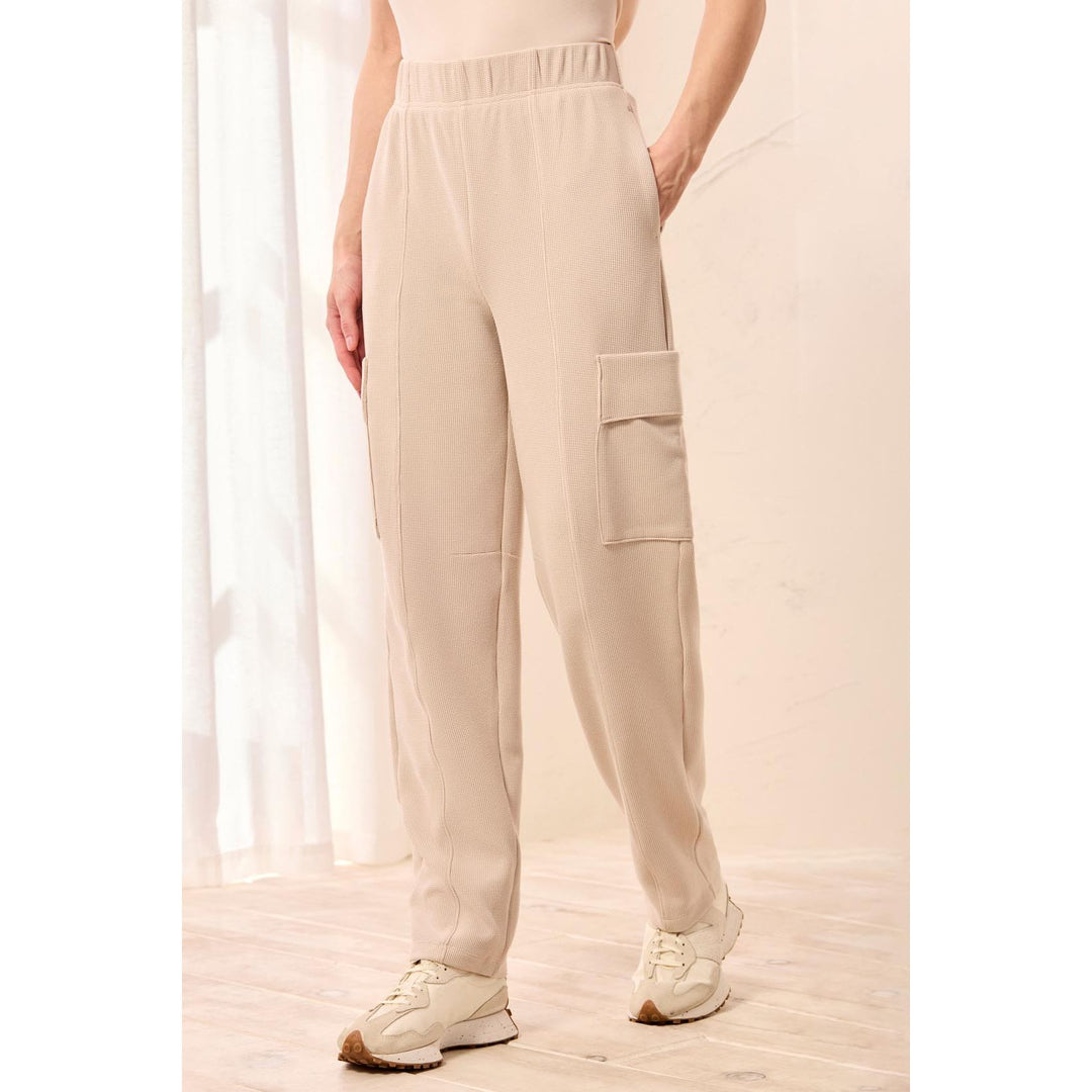 Waffle Knit Elastic Waist Cargo Jogger
