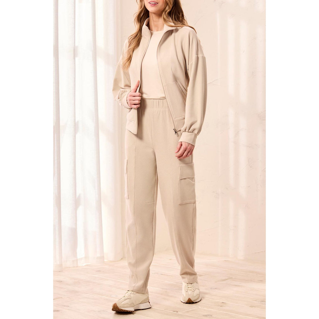 Waffle Knit Elastic Waist Cargo Jogger