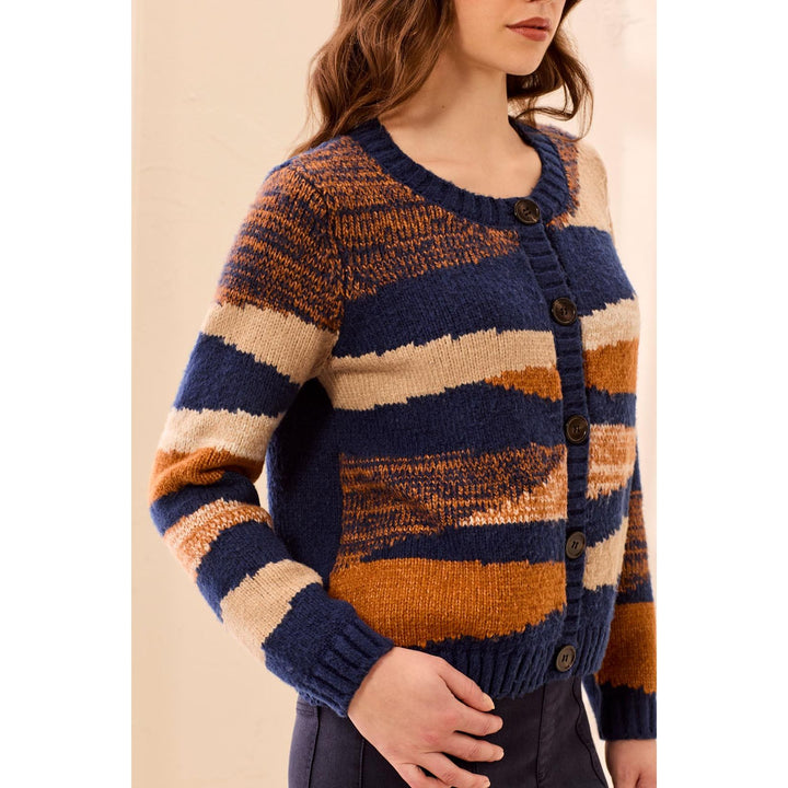 Soft Knit Crew Neck Button Front Sweater Cardigan