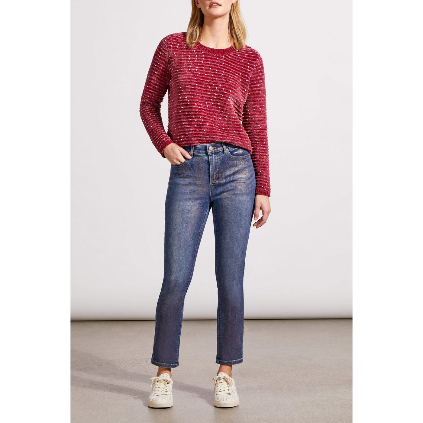 Pantalon Sophia Slim Ankle avec revêtement en or rose