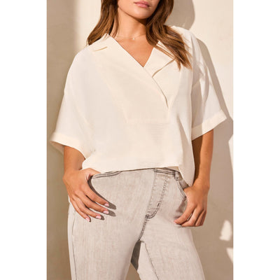 Lapel Collar V-Neck Short Sleeve Shirt