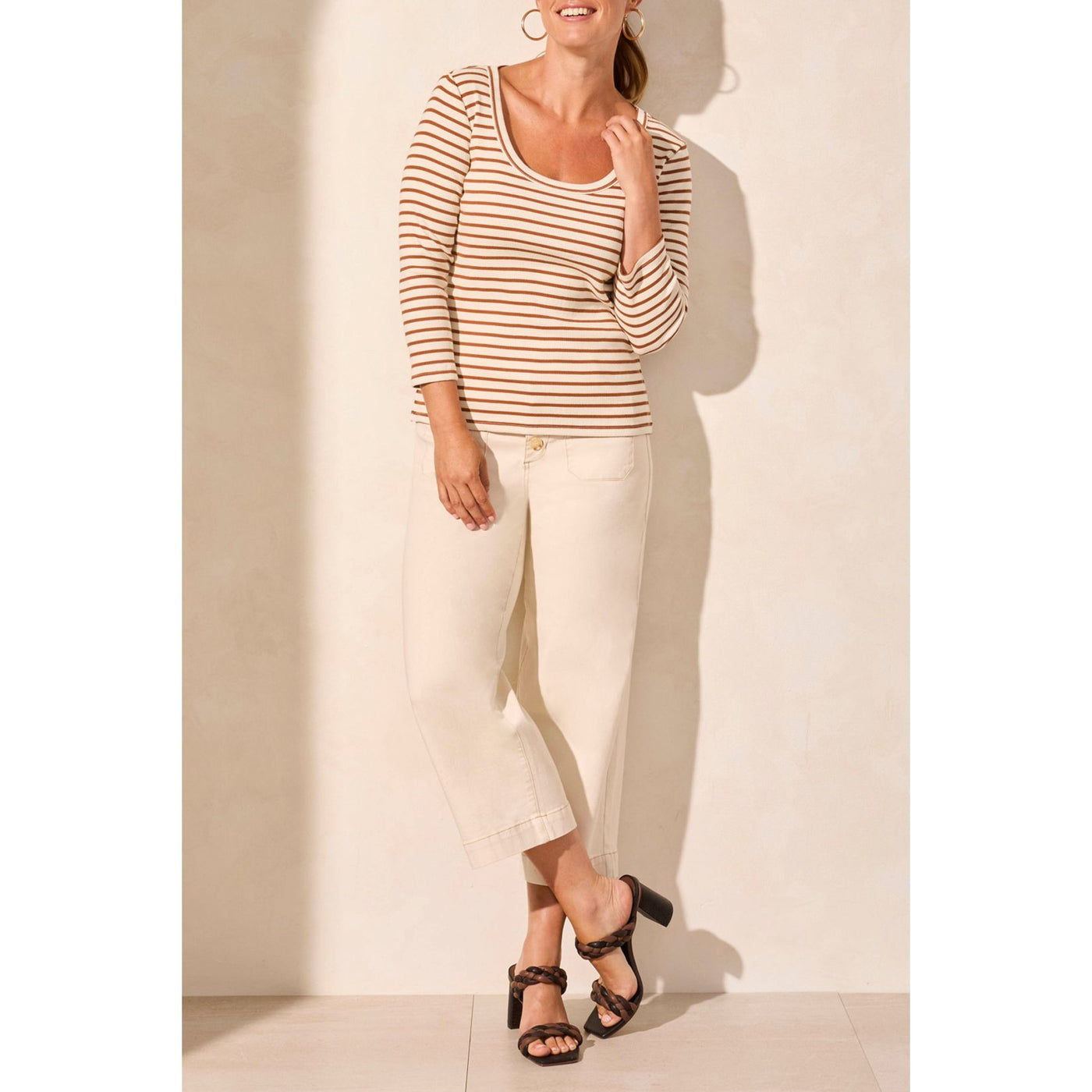 Striped Scoop Neck Ribbed Top