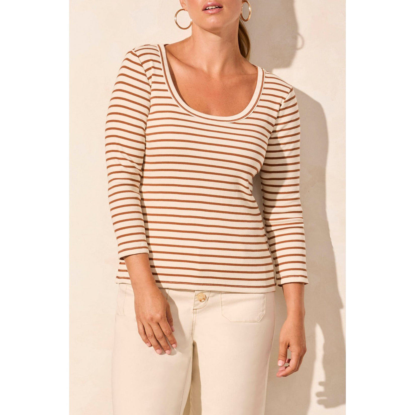 Striped Scoop Neck Ribbed Top