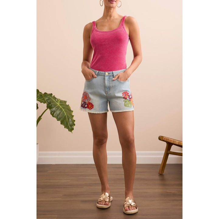 Audrey Mid-Rise Embroidered Jean Shorts