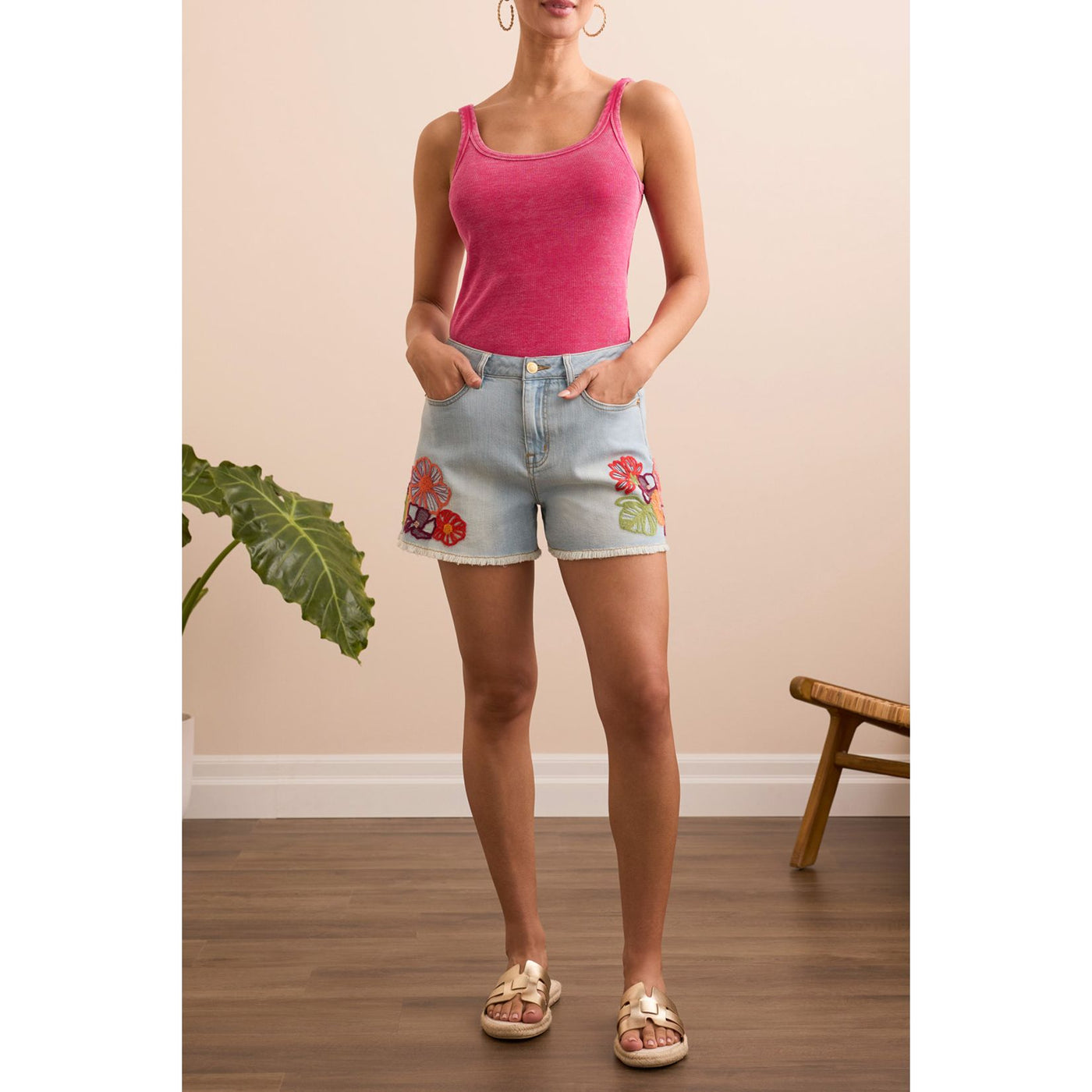 Audrey Mid-Rise Embroidered Jean Shorts