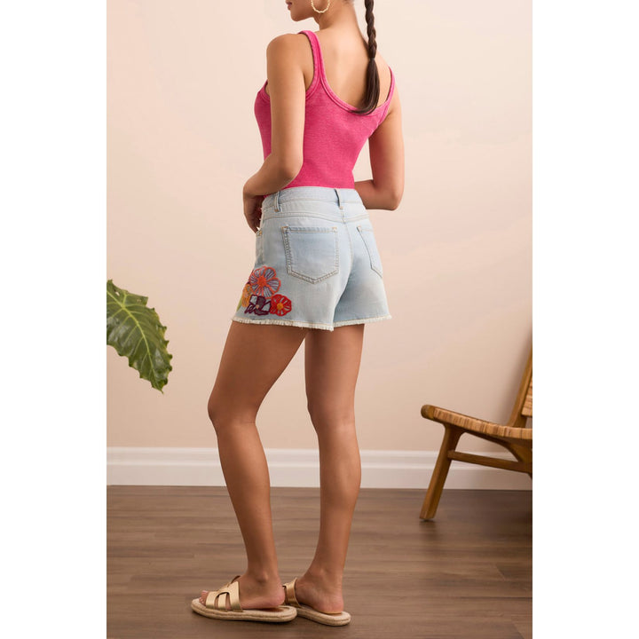 Audrey Mid-Rise Embroidered Jean Shorts