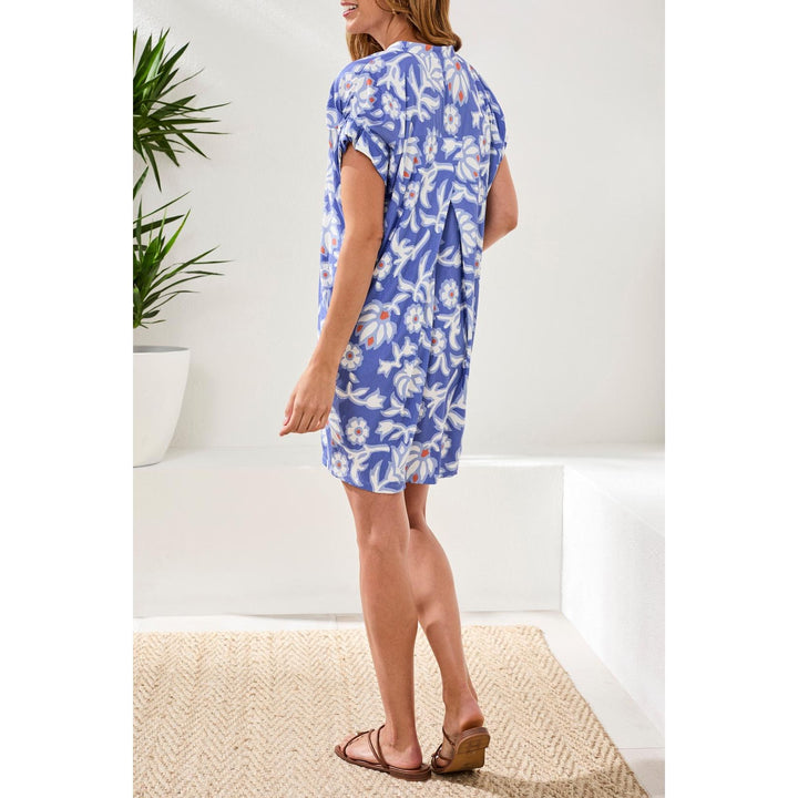 Robe droite à manches volantées et col cranté