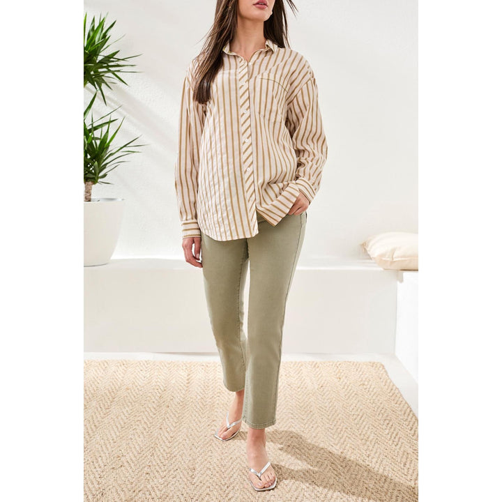 Poplin Double Stripe Roll-Up Sleeve Shirt