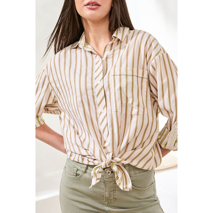 Poplin Double Stripe Roll-Up Sleeve Shirt